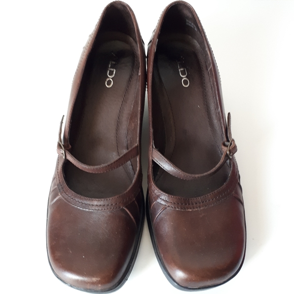 Aldo Leather Square Toe Wedge Heel Mary Jane Shoe - Picture 3 of 11